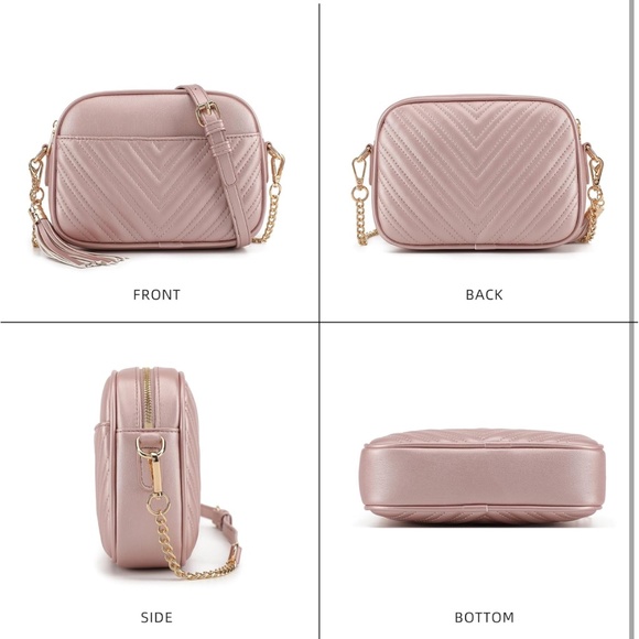 Lola Mae Quilted Crossbody Bag Blush Pink Adjustable Strap - Picture 4 of 14